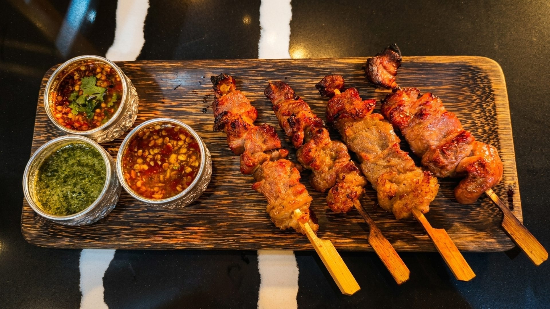 Skewers with three house sauces