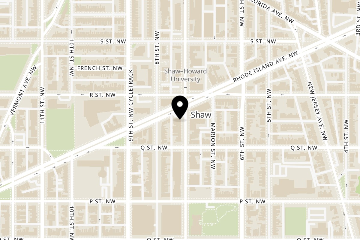 Map showing the location of Rhode Zaap Thai on 1620 7th St NW in Washington